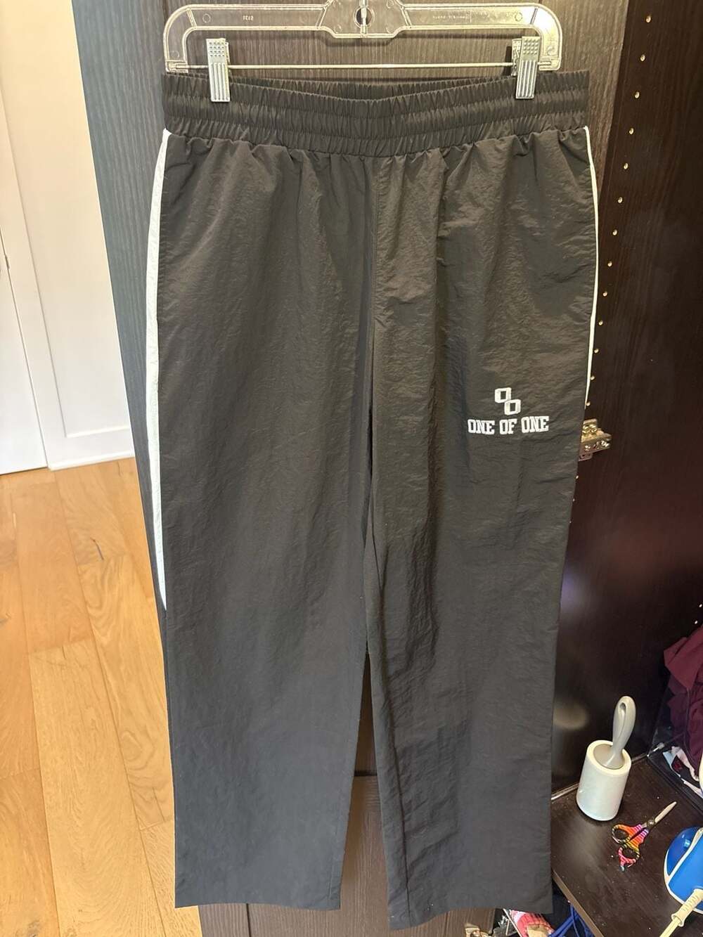 One of One Black Nylon Side Stripe Track Pants Size M
